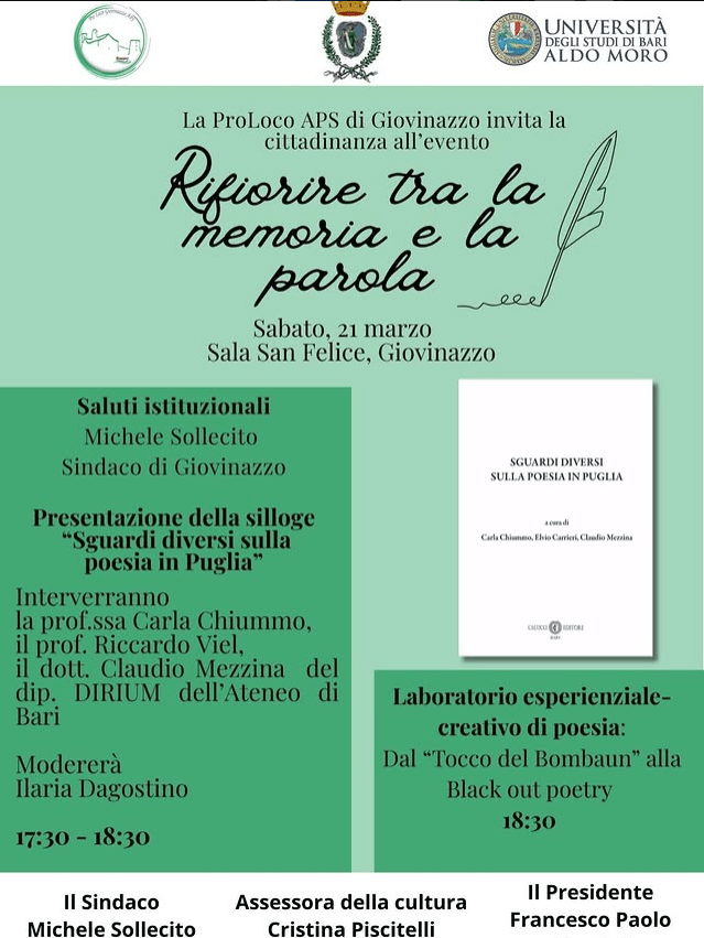 RIFIORIRE TRA LA  MEMORIA E LA PAROLA:la Pro Loco celebra la giornata modiale della&nbsp;poesia